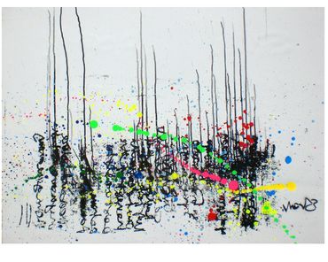 Abstract artist Germany, colourful abstract paintings created in oil sticks, spray paint and ink