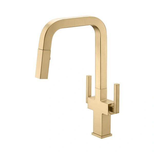 Oakland Two Handle High Arc Kitchen Faucet In Satin Gold KSK121