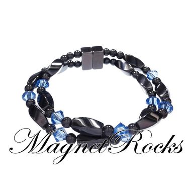 Bracelet features Magnetic Hematite, Sapphire Crystal by Swarovski ® and a Magnetic Jewelry Clasp.
