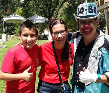 Bo-Bo The Millennium Clown with son and Scarlett Sabin of The Ronald McDonald House of Bakersfield. 