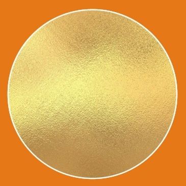 Textured gold circle on an orange background.
