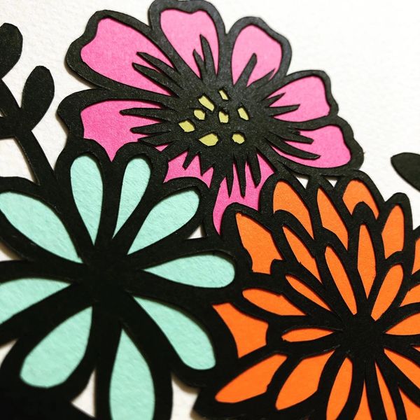 Kate Downey Art paper cut floral bright flowers modern bespoke commission uk