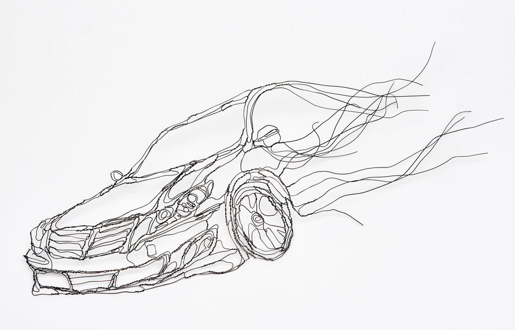 "Fast Car", 2D wire wall art by Elizabeth Berrien, part of project for Hyundai campaign.