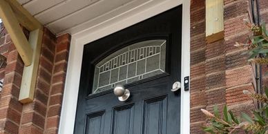 1930s style composite door with a brushed steel classic suite handle fitted in Meden Vale.
