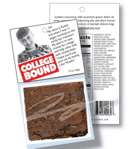 logo and package design of a young man selling cookies