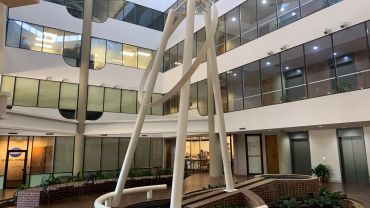 Large atrium space with art sclupture