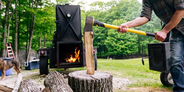 MrSippy splitting some hickory by the smoker