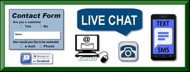 Contact us by: Web Contact Form | email | Live Chat | Facebook | Phone | Fax | text | SMS