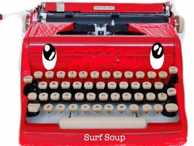 Typewriter, type, querty, keyboard, write, jokes, funny, surfer jokes, surf jokes, ocean, silly,