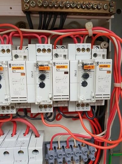 Contactors and relays in switchboard enclosure