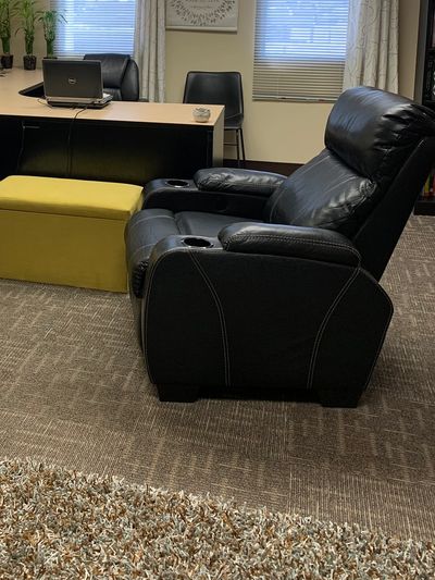 Metro Denver Hypnotherapy recliner in a calm space at 3955 E Exposition Ave, #501, Denver, CO 80209.