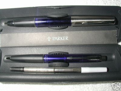 PARKER FRONTIER TRANSLUCENT INDIGO ROLLER BALL PEN PENCIL SET