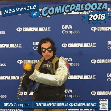 Winter Soldier from avengers movies character in Houston for a birthday party with props