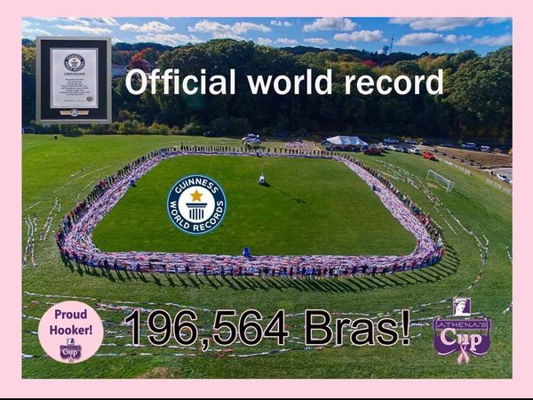 Official Guinness World Record for world’s longest bra chain with people circling the chain