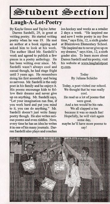 Student section elementary school newspaper article about an enlightening poet