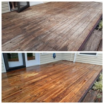Wood Deck Pressure Washing Before and After in Blacksburg, VA. 24060. Beamer Solutions washes decks