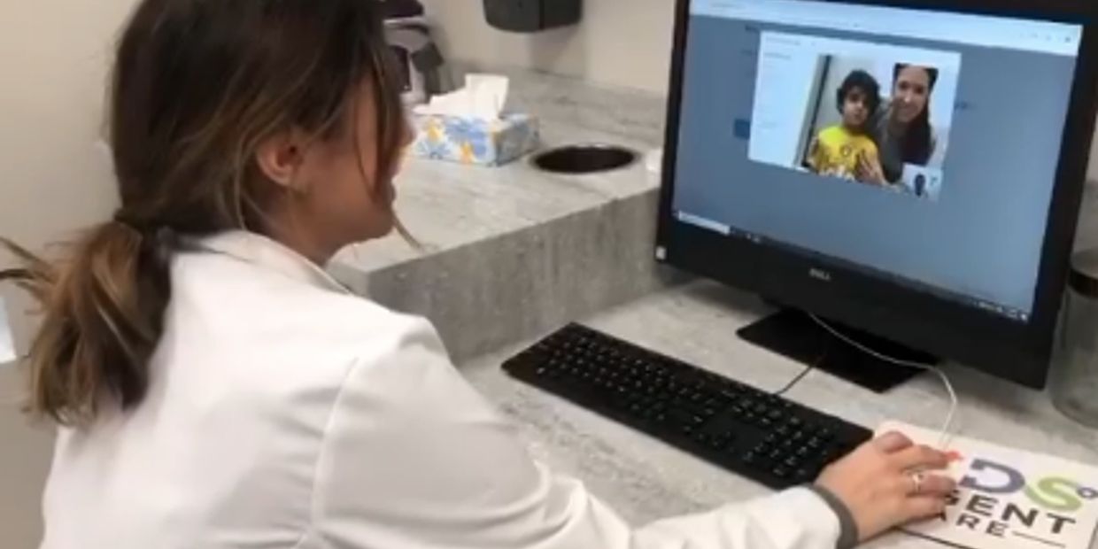 A photo of a telemedicine appointment with a KIDS Urgent Care pediatrician.