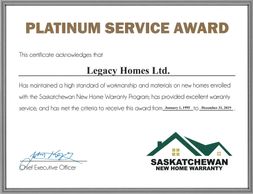 Legacy Homes - New Home Construction - Saskatoon - Sask new home warranty