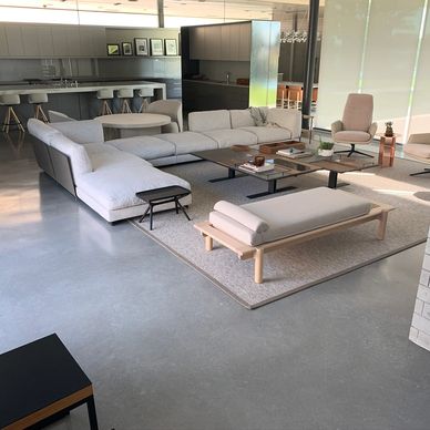 Modern custom home in Texas with gray honed polished concrete floors