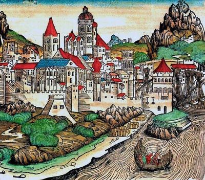 Woodcut of Mainz from the Nuremberg Chronicle, 1493