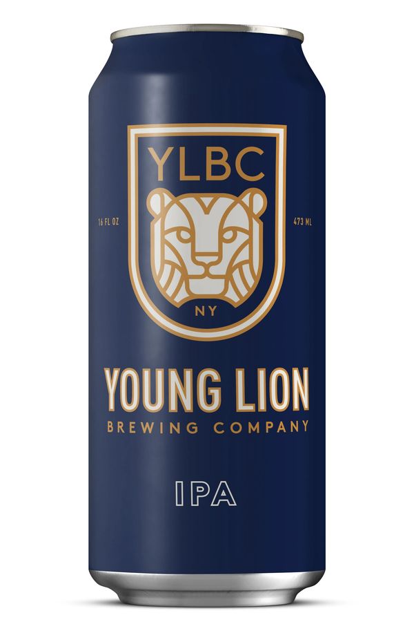 Can rendering of our IPA, blue can with lion YLBC logo.