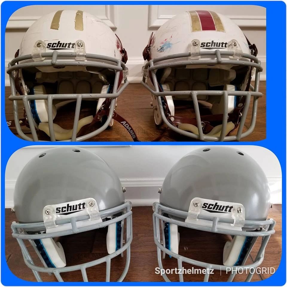 Football helmet before and after pictures of paint job