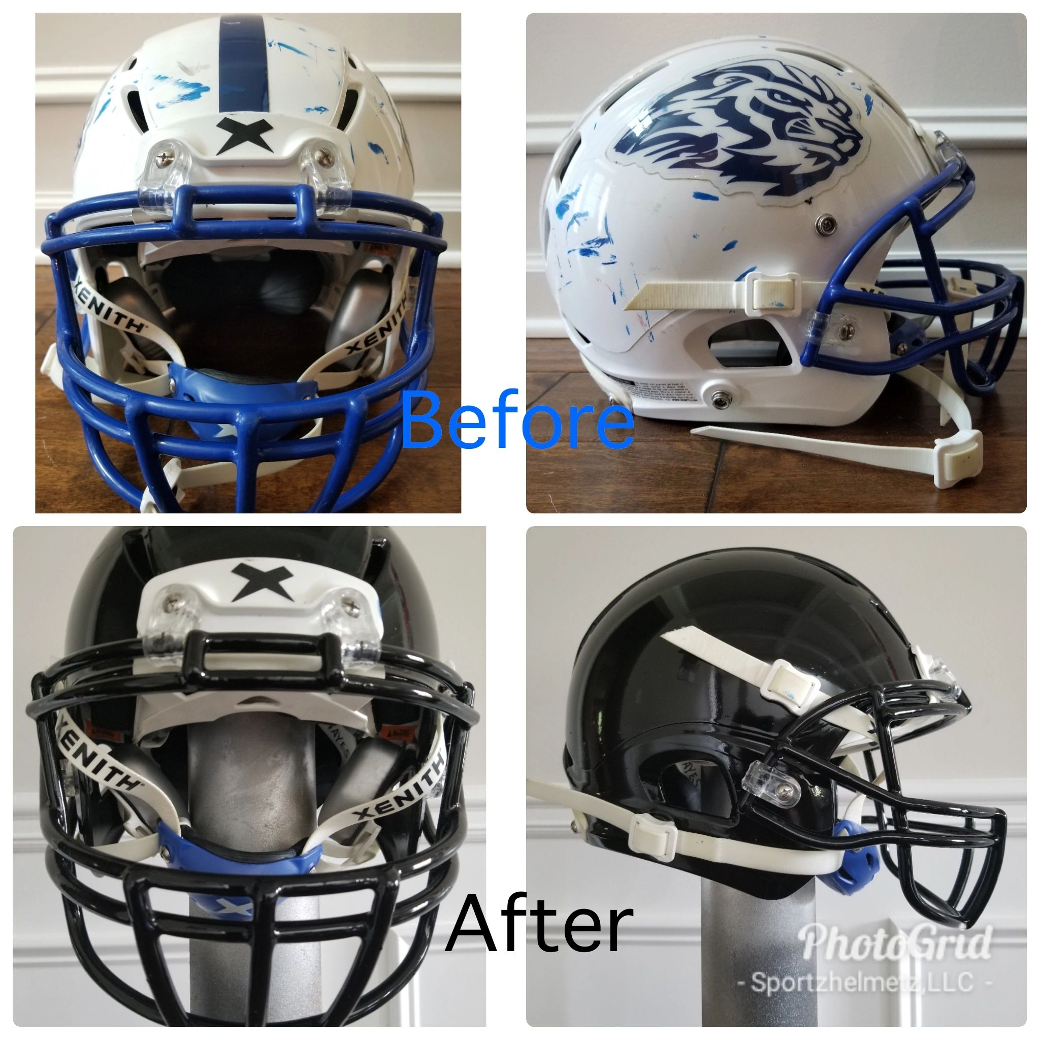 before and after pictures of football helmet paint job