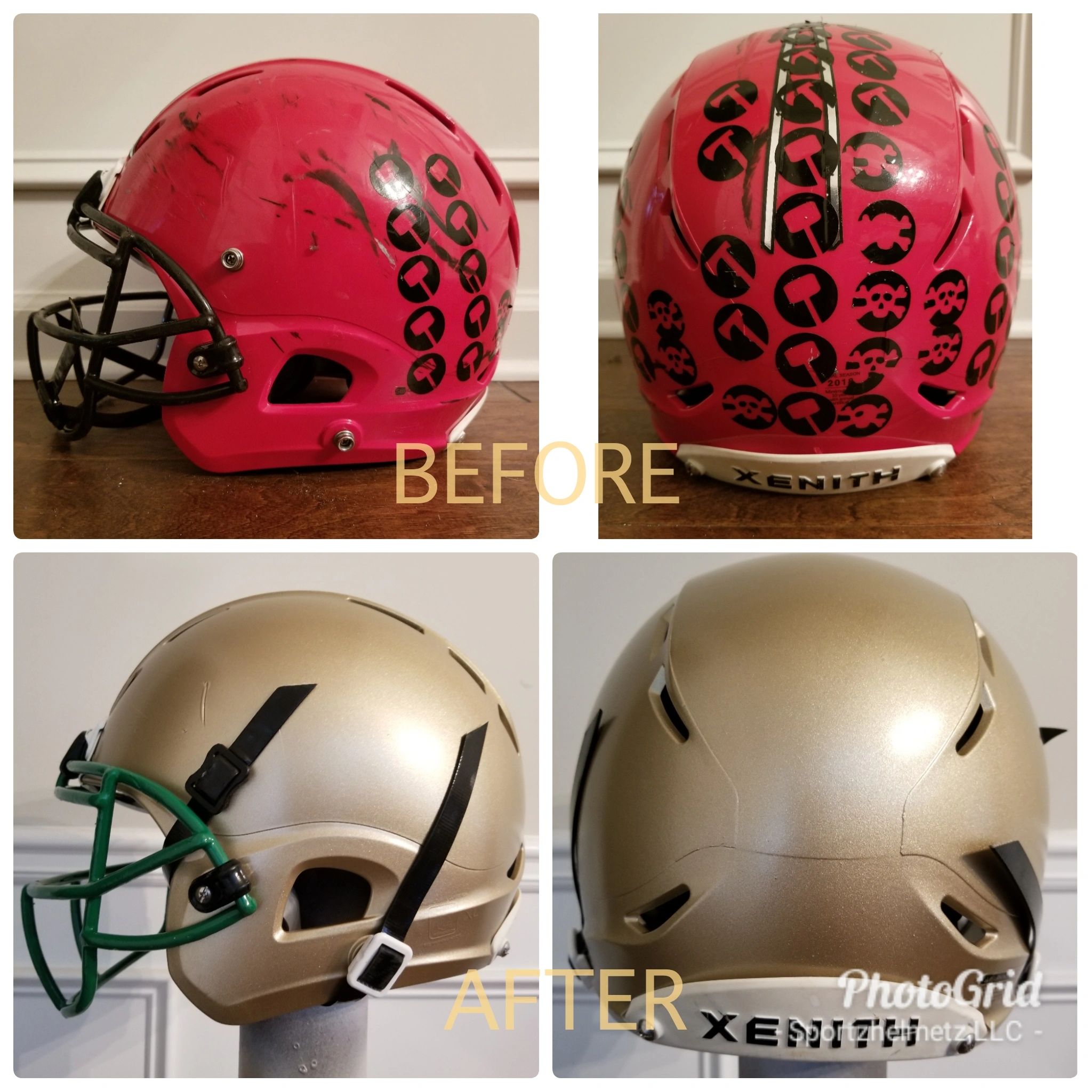 before and after pictures of painted football helmet