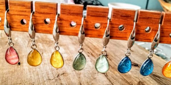 GeoGraphic Gems teardrop earrings with stainless steel bezels and hooks