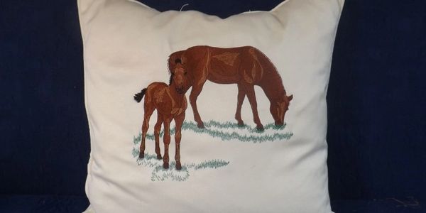 Pillow with printed horse