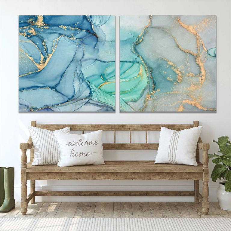 Colorful Acrylic Pour Paintings on Canvas, Modern Coastal Canvas Art Large Abstract Canvas Wall Art