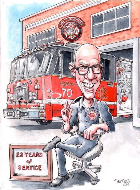 Gift Caricature for CFD fire chief's retirement party. Photos were provided along with a description