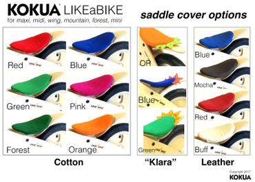 Saddle / seat cover color options for wood like a bike likeabike seat cover