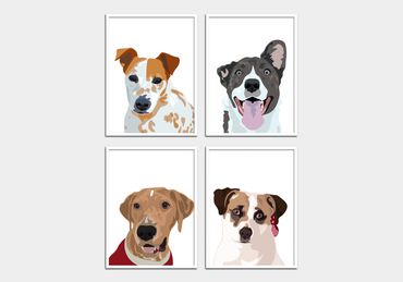 Four pet portraits of adoptable dogs.