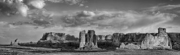 black and white photography,  Gerald Hill photography, Arches National Park, sunset, pano, utah,moab