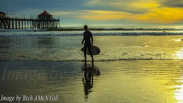 Images Taken By Rich AMeN Gill of Colorful Beach Sunsets against Various California Piers....