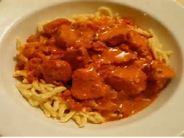 Chicken Paprikash with home-made egg dumplings