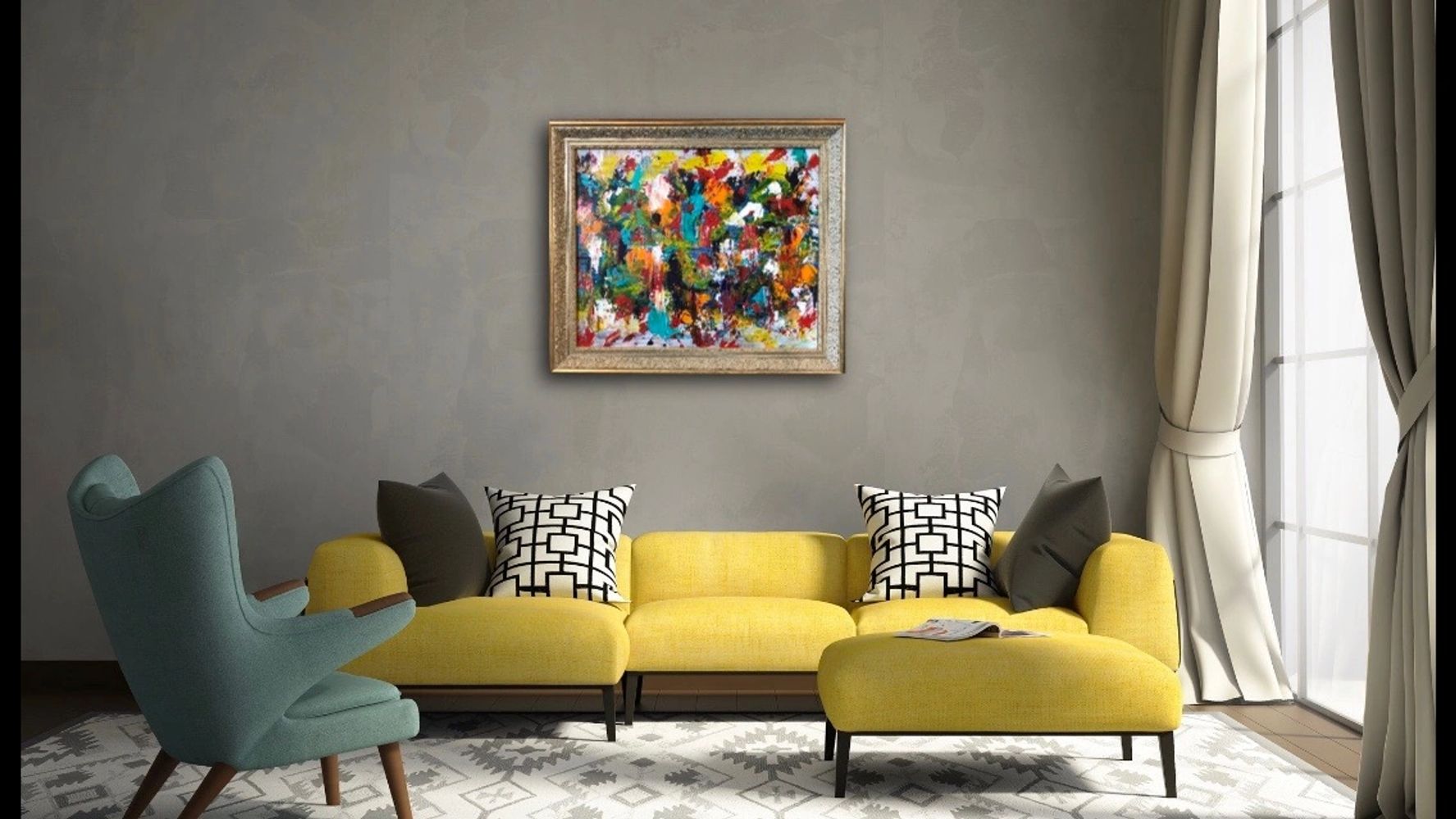 Framed Mediterranean Painting by Noora Elkoussy set in an interior design setting.