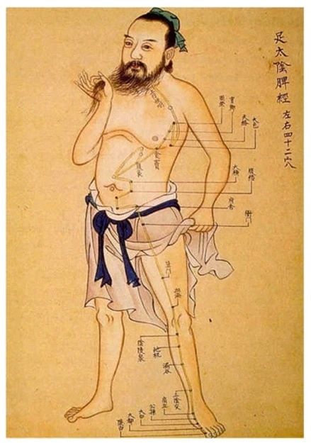 Anciente Traditional Chinese Medicine Acupuncture Poster shows a man and diferent acupuncture points