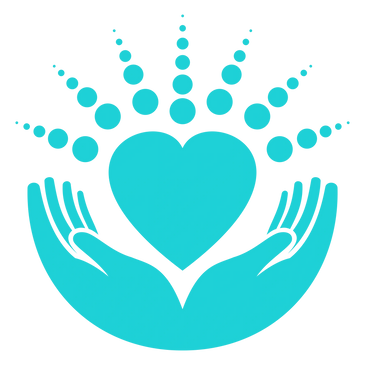 Teal TherapyWorks Massage Logo. hands holding a heart with mandala circles radiating. Massage 34691