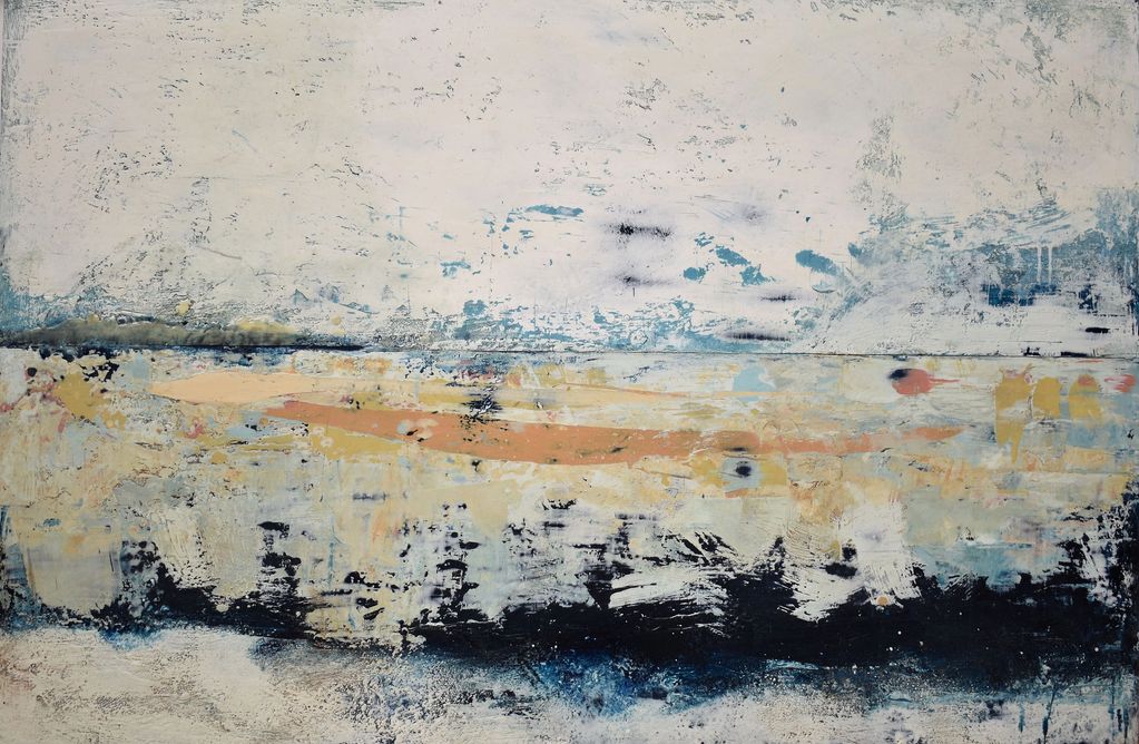 "For the call of the running tide".
121 x  81 cm.
Encaustics and oils on birch ply.