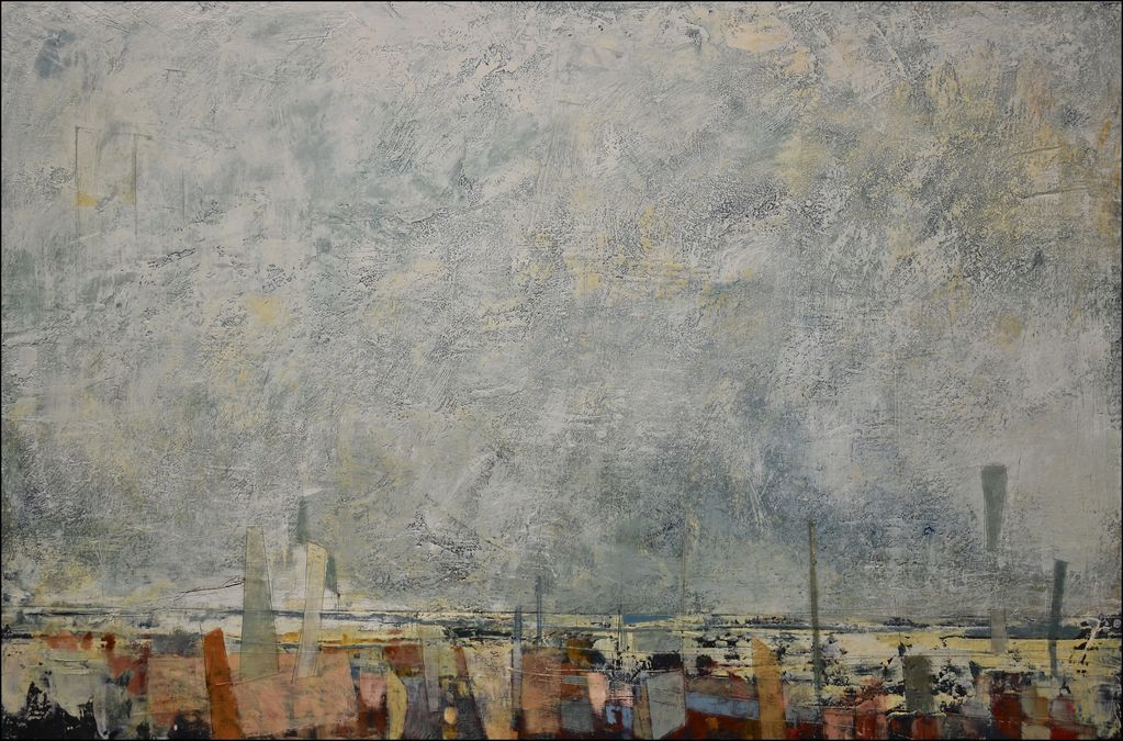 "And all I ask is a windy day".
121 x  81 cm.
Encaustics and oils on birch ply.