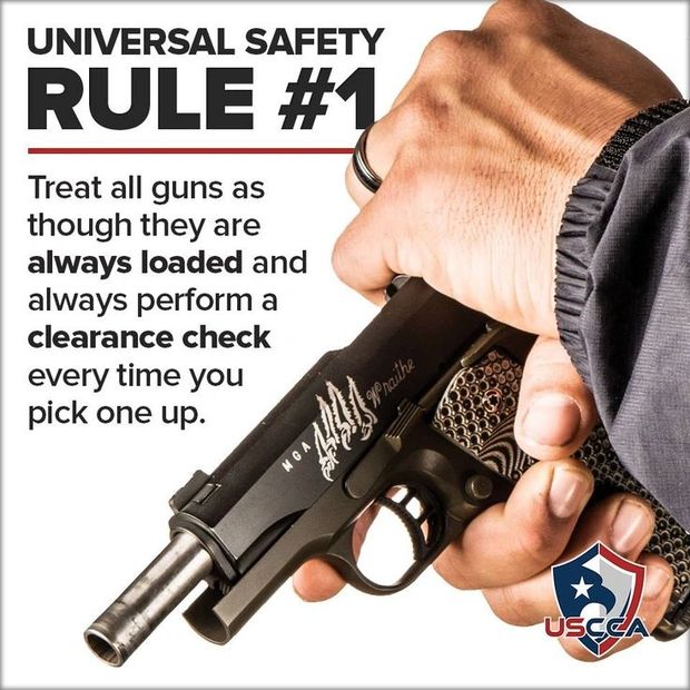 Universal gun safety Rule Number One 1 Always treat every gun as if it is loaded. Rule Number 