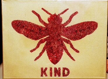 Victoria Schweizer, vane gallery, contemporary art, be kind, bee, buzz, honey, glitter