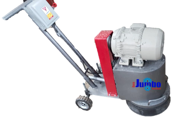 Vista lateral de desbastadora de concreto de 1 cabeza con todos sus accesorios