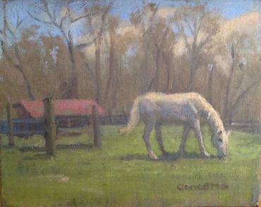 Equestrian plein air oil painting.  Horse paintings of Monmouth county