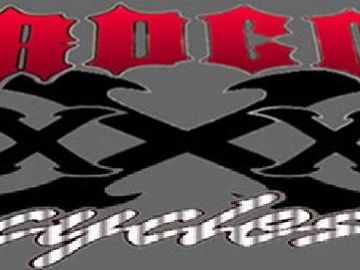 Bold graphic with 'HARDCORE' in red and tribal design on gray background.