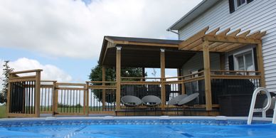Deck Design Build around an above ground pool with pergola
