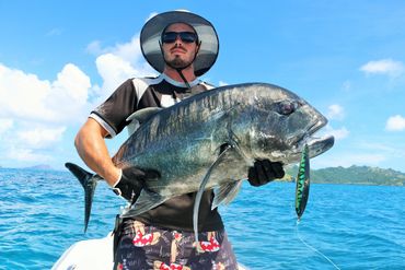 GT heaven. tahiti sport fishing guided charter put this happy customer onto this big giant trevally 