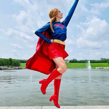 superhero character at an event in Forest Park